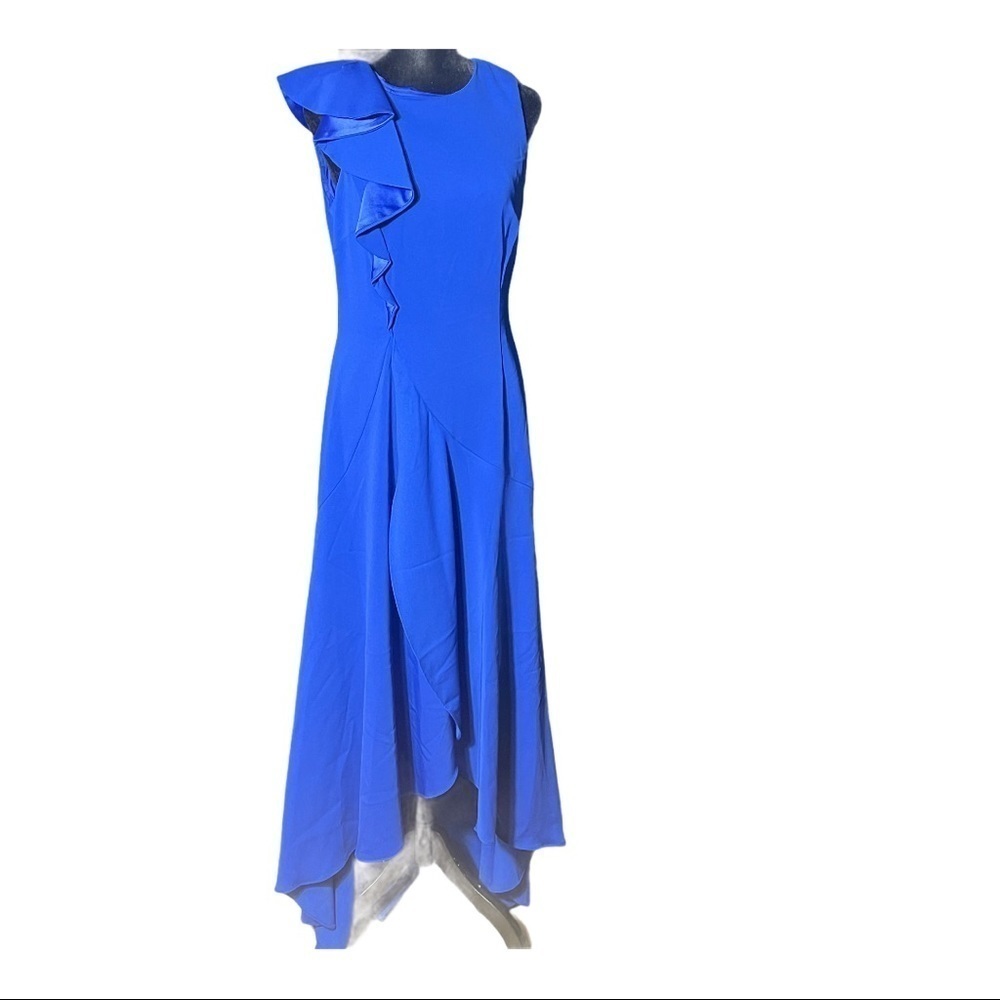 Carmen Marc Valvo Blue Asymmetrical Sundress for Wedding Guests